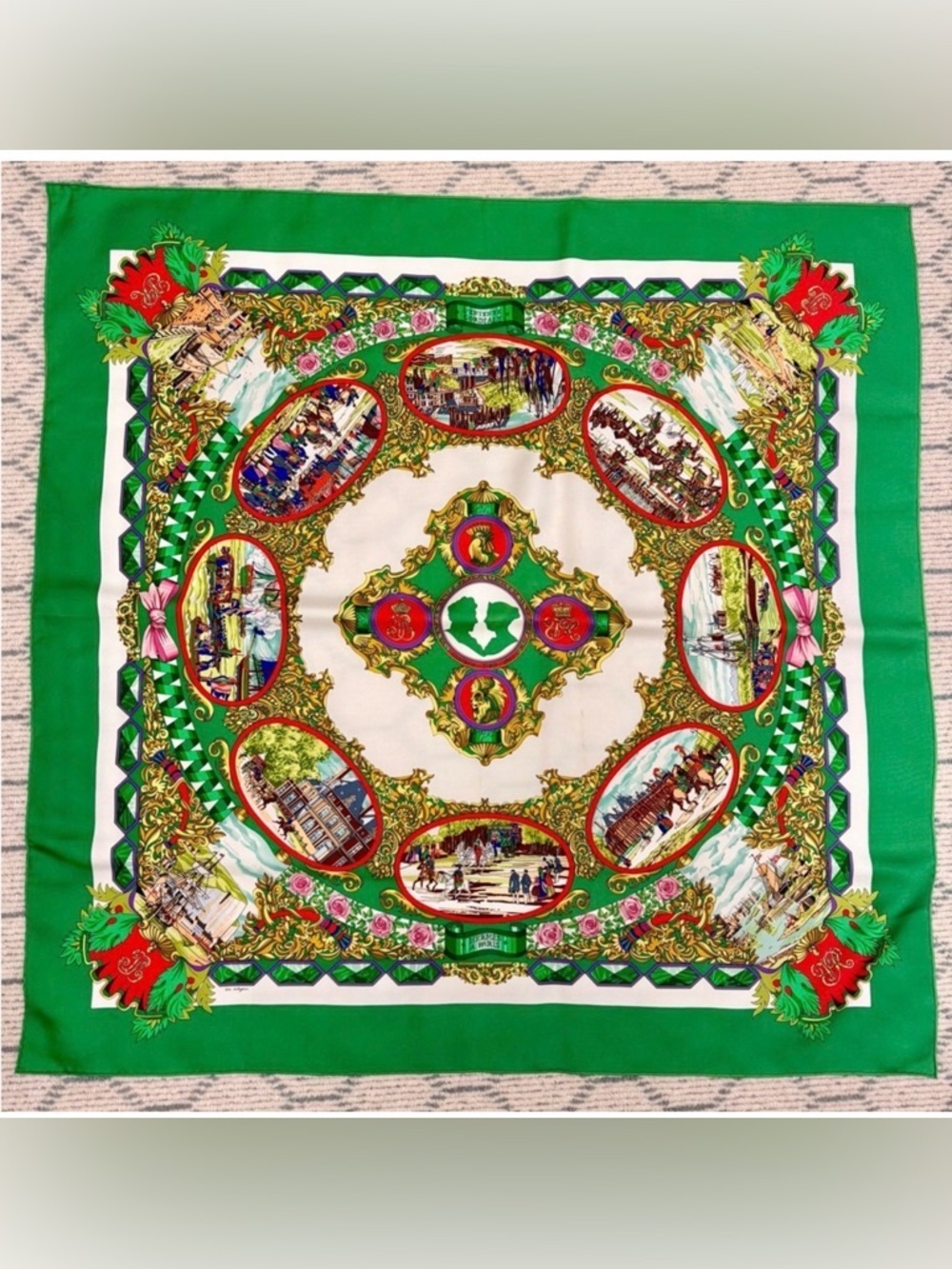 HERMES Vintage Rare Collectors “L’Entente Cordiale” Multicolor 100% Silk Scarf